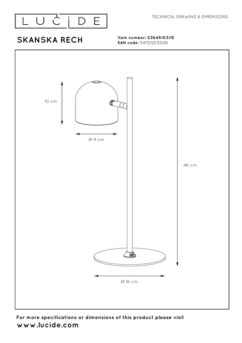 Lucide SKANSKA RECH - Lampe de bureau Rechargeable Intérieur/Extérieur - Batterie/Piles - LED Dim. - CCT - 1x3W 3000K/6000K - IP44 - Fer gris - technique